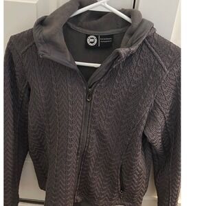 Polar King Fleece Hooded Jacket Gray Full Zip Cable Knit Cozy Womens